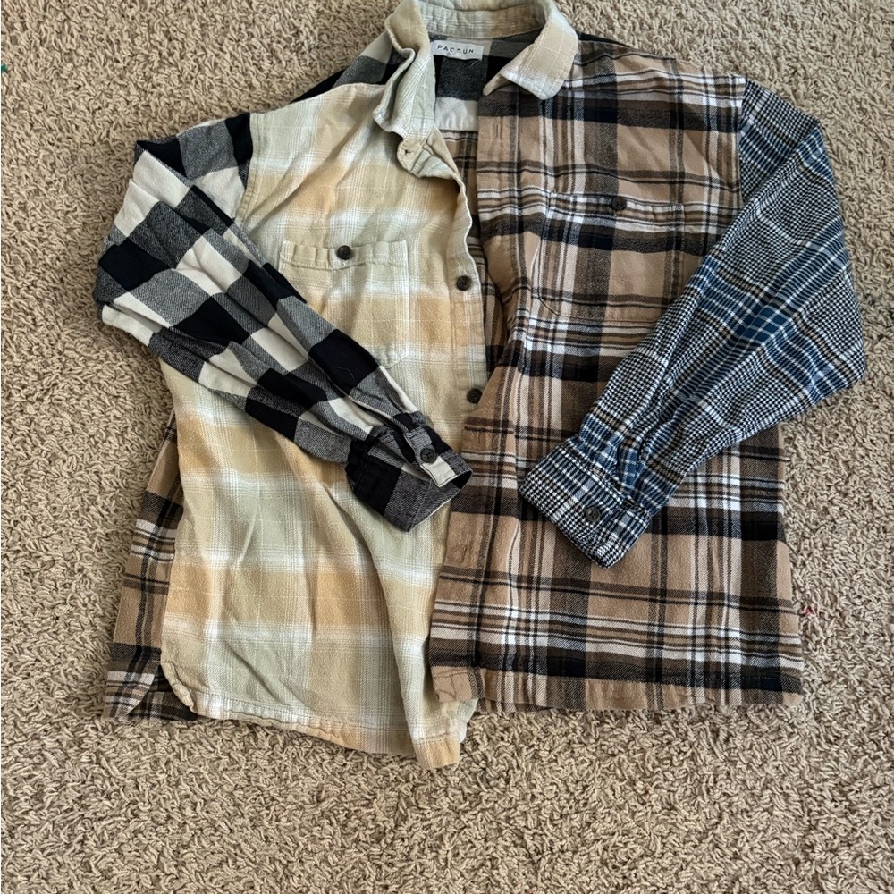 PacSun Checkered Flannel Shirt - Black and Cream